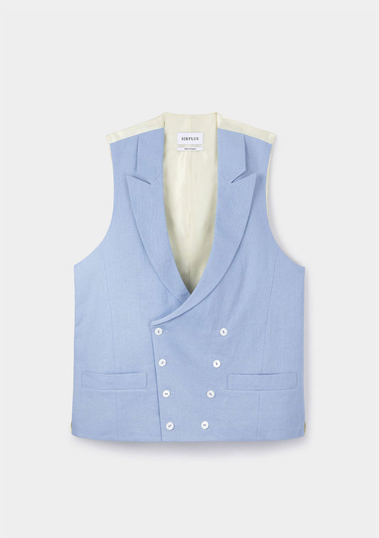 Pale Blue Peak Lapel Double Breasted Waistcoat, Double Breasted Waistcoats - SIRPLUS