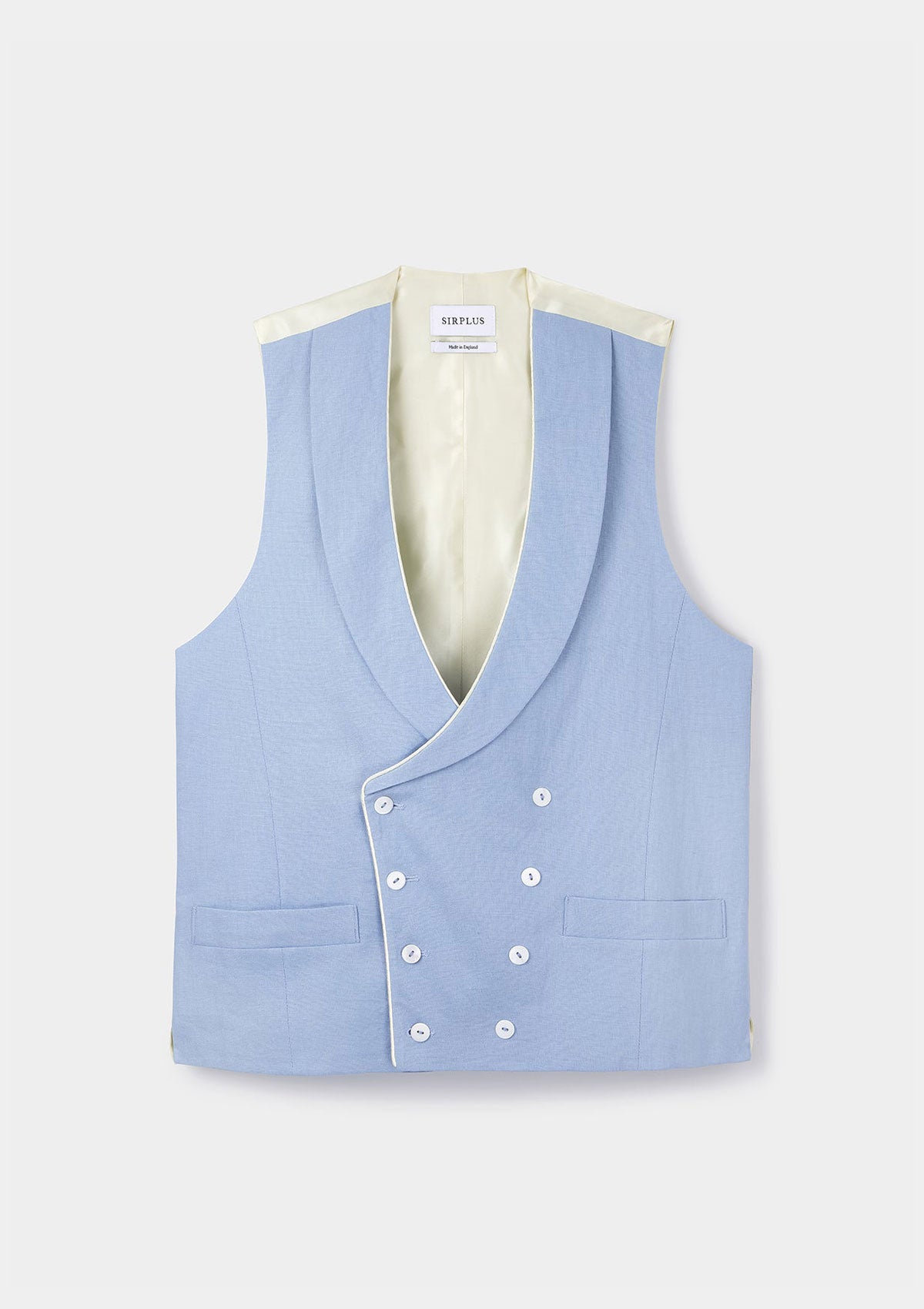 Pale Blue Shawl Lapel Double Breasted Waistcoat, Double Breasted Waistcoats - SIRPLUS