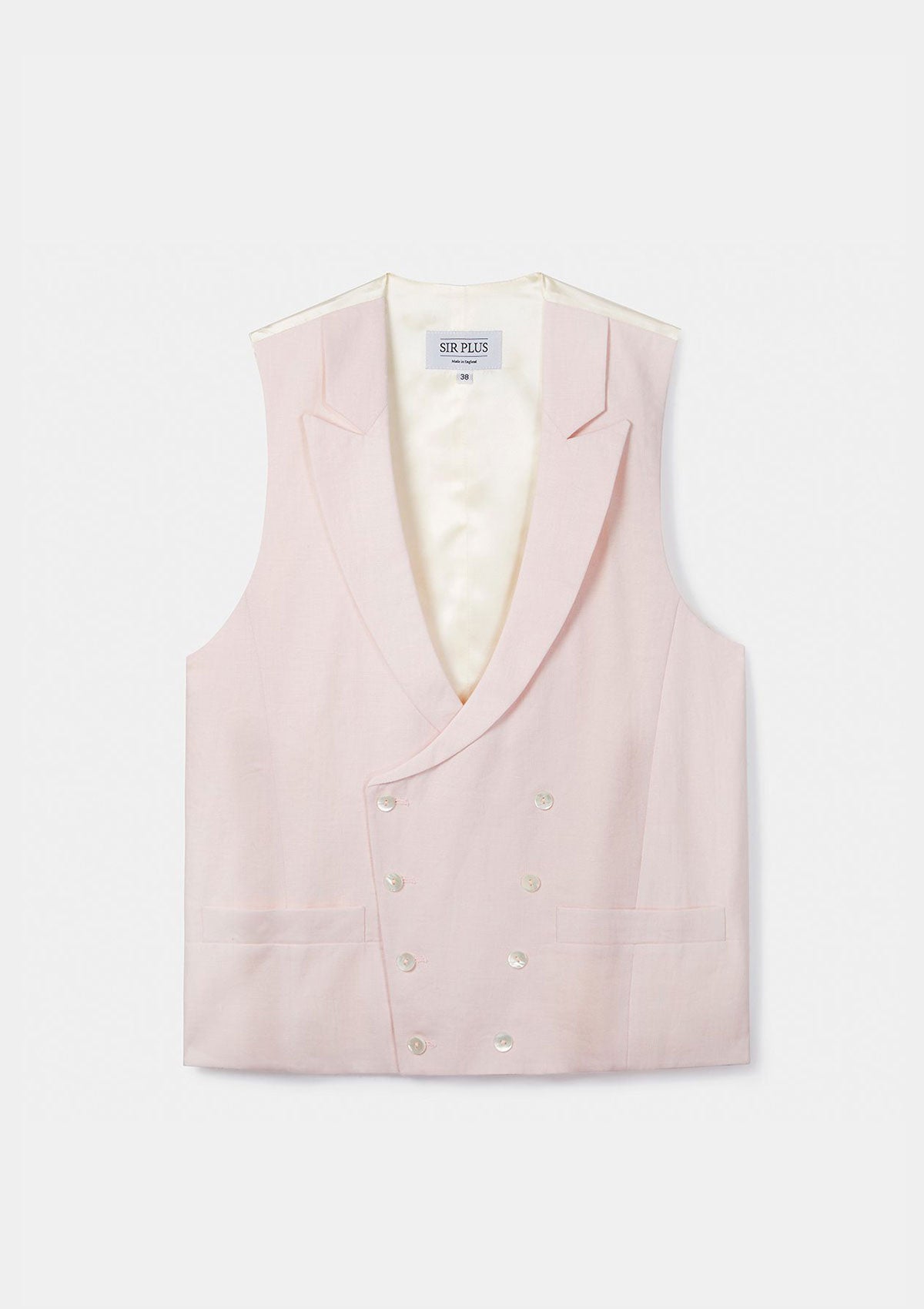 Pale Pink Peak Lapel Double Breasted Waistcoat, Double Breasted Waistcoats - SIRPLUS