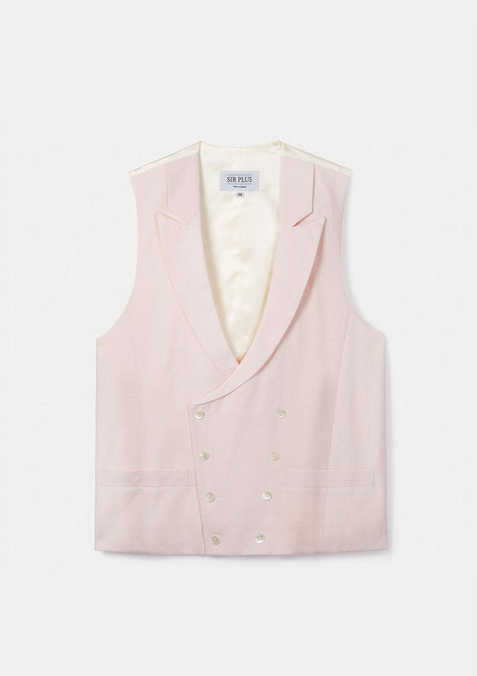 Pale Pink Peak Lapel Double Breasted Waistcoat, Double Breasted Waistcoats - SIRPLUS