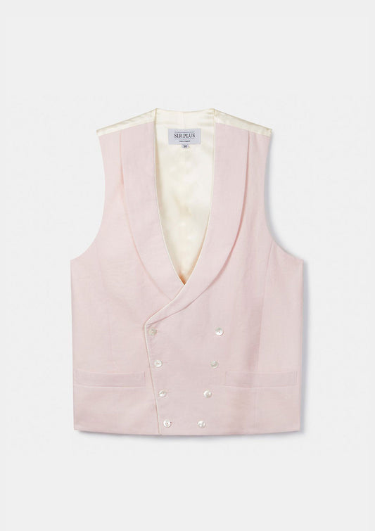 Pale Pink Shawl Lapel Double Breasted Waistcoat, Double Breasted Waistcoats - SIRPLUS