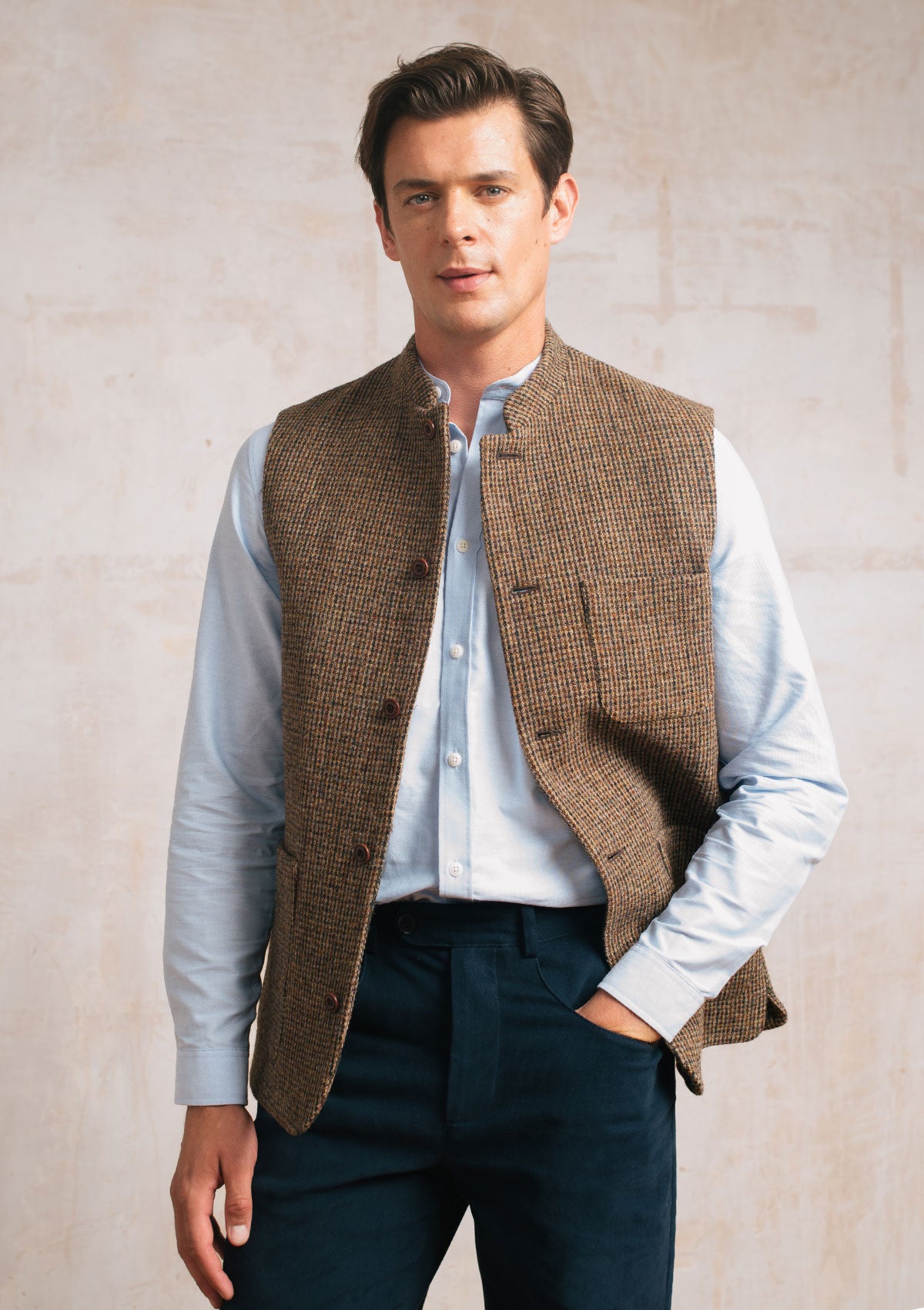 Brown Harris Tweed Nehru Waistcoat, Nehru Waistcoats - SIRPLUS