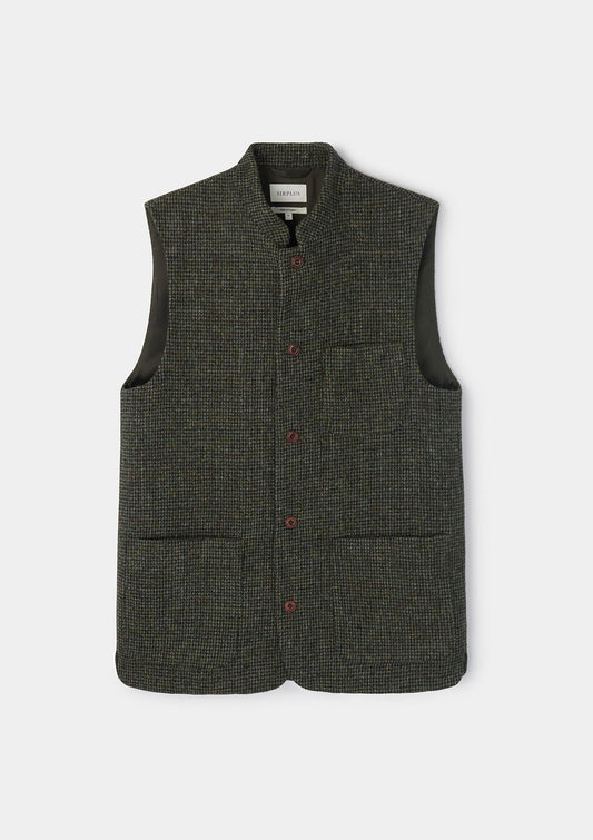 Green Harris Tweed Nehru Waistcoat, Nehru Waistcoats - SIRPLUS