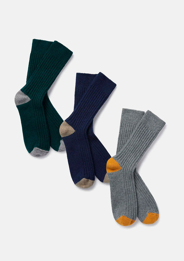 Navy & Beige Rib Wool Cashmere Socks, Socks - SIRPLUS