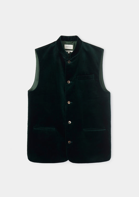 Ivy Green Velvet Nehru Waistcoat, Nehru Waistcoats - SIRPLUS