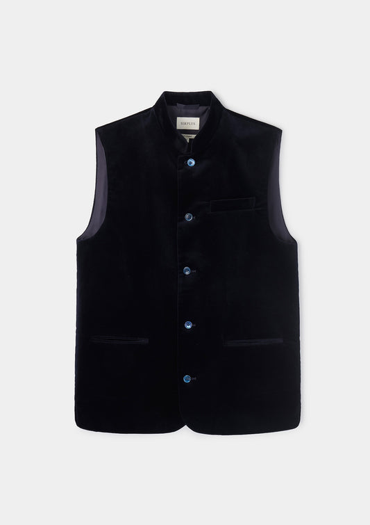 Midnight Navy Velvet Nehru Waistcoat, Nehru Waistcoats - SIRPLUS