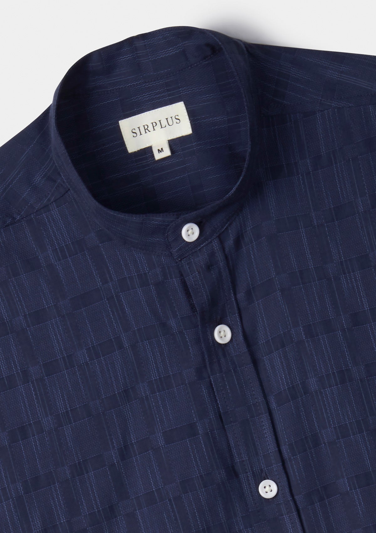 Navy Yarn-Dyed Checked Cotton Grandad Shirt, Grandad Shirt - SIRPLUS