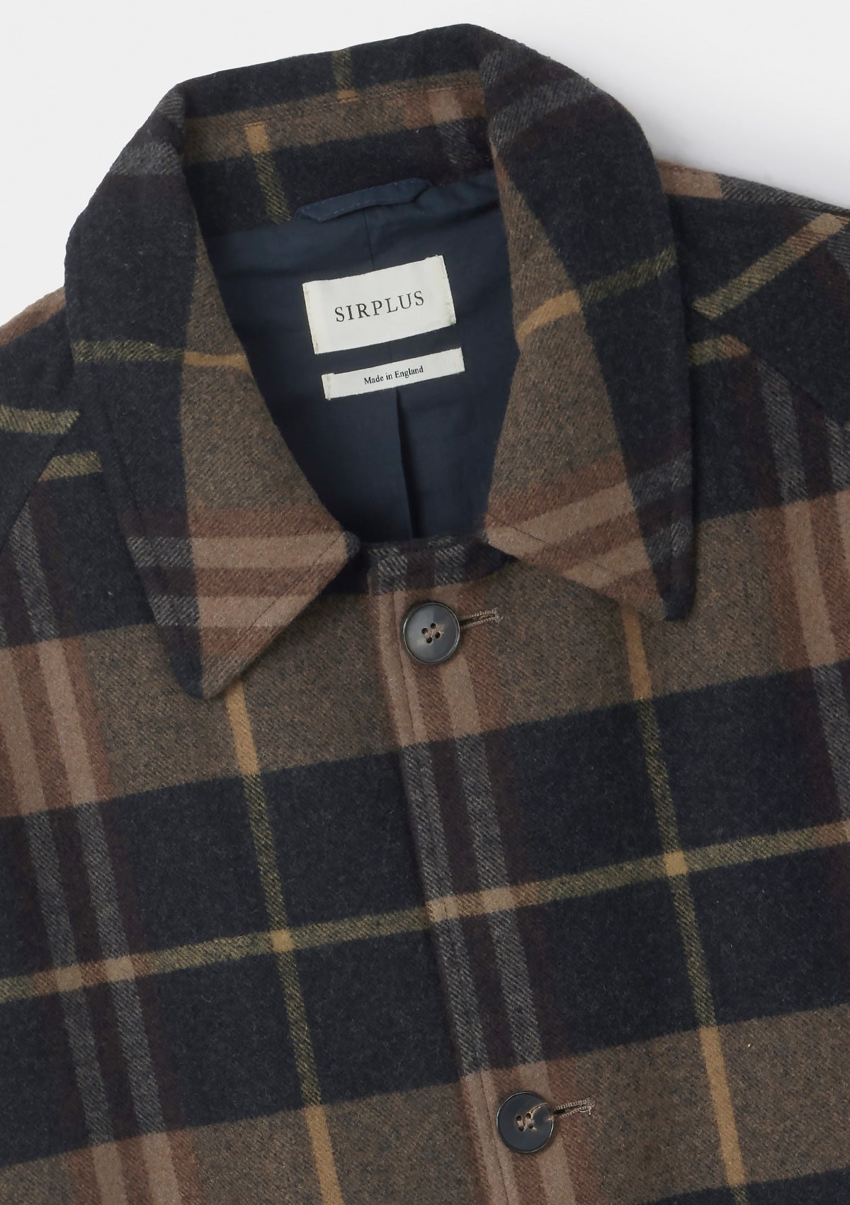 Navy & Beige Checked Wool Overcoat, Coats - SIRPLUS