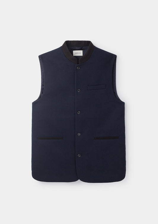 Navy & Dark Brown Wool Nehru Waistcoat, Nehru Waistcoats - SIRPLUS