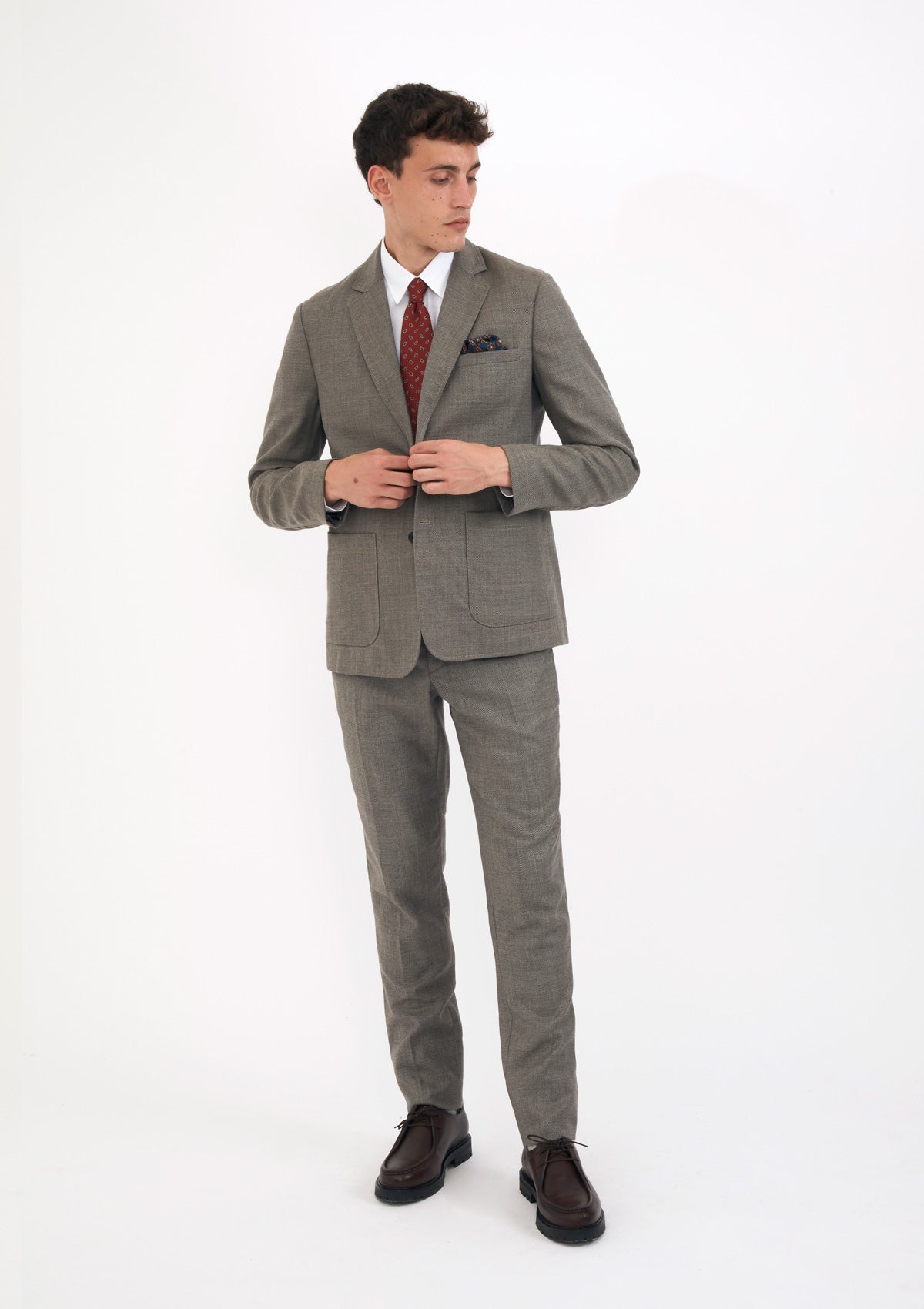 Taupe Virgin Wool Suit Trousers, Formal Trousers - SIRPLUS