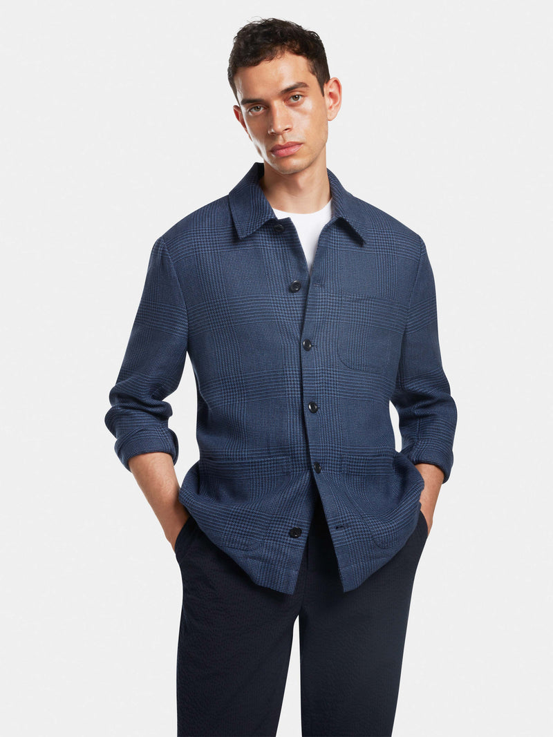 Blue Prince of Wales Check Linen Chore Jacket | SIRPLUS