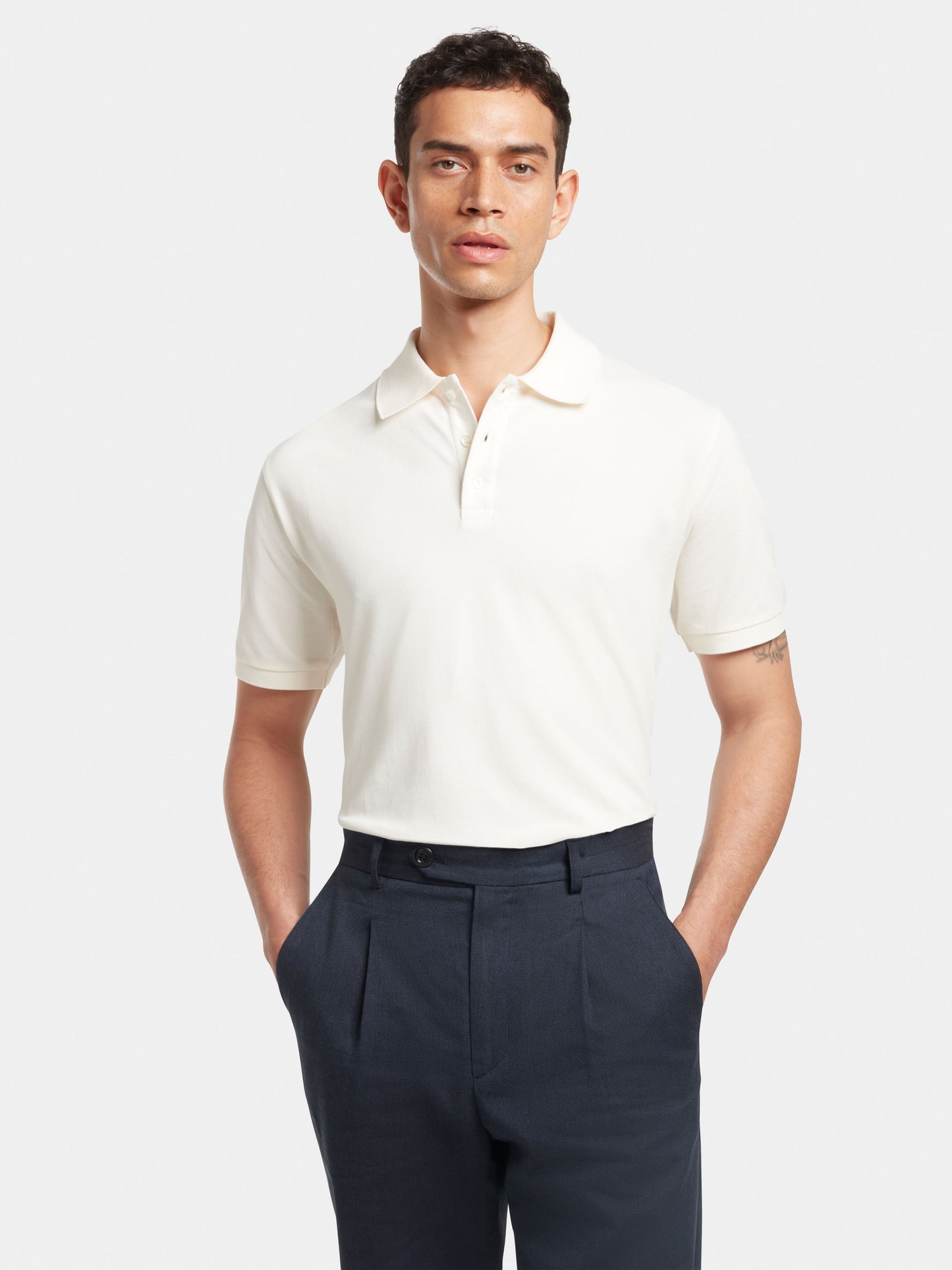 Cream Pique Cotton Polo Shirt, Polo Shirts - SIRPLUS