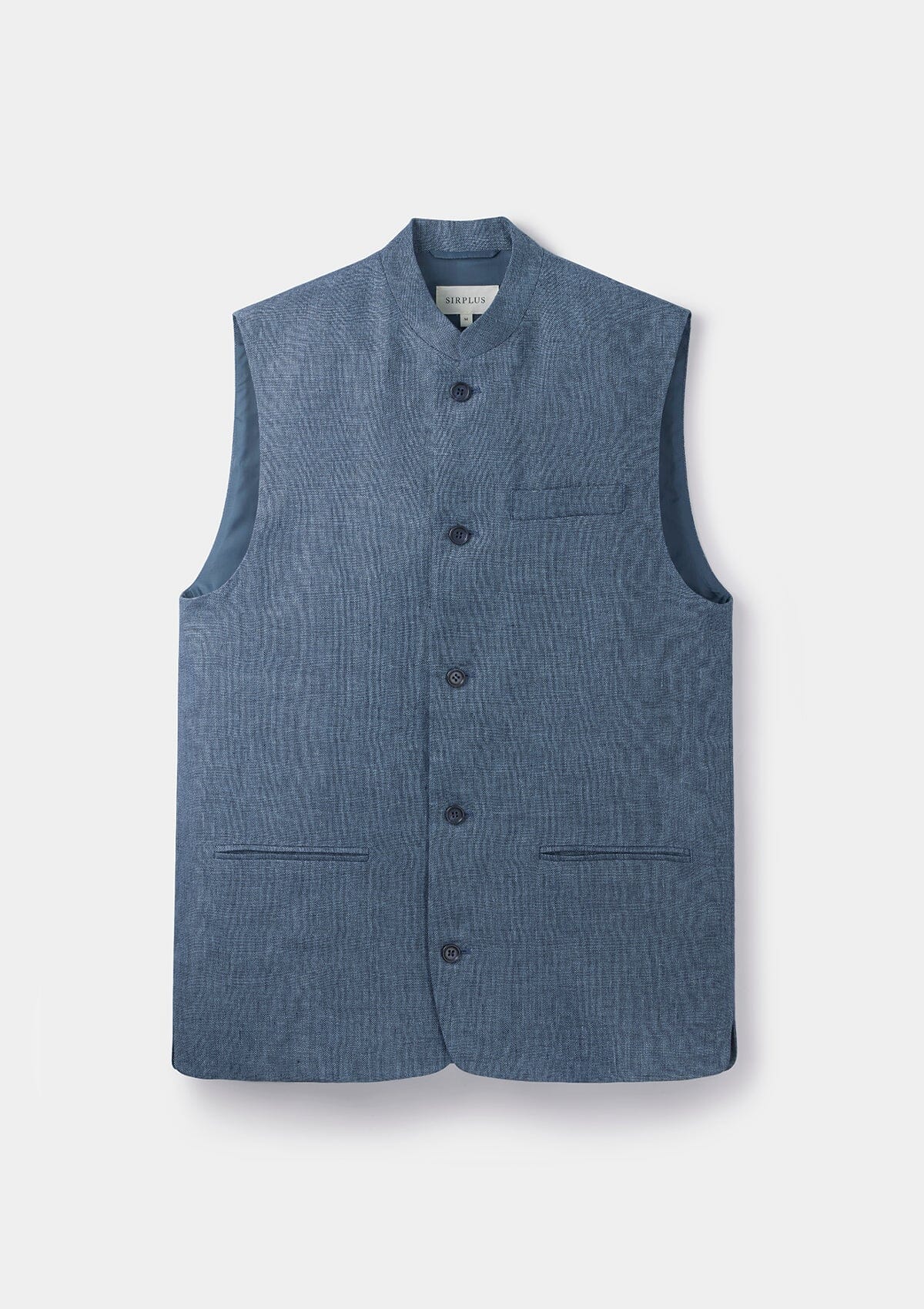 French Blue Linen Nehru Waistcoat, Nehru Waistcoats - SIRPLUS