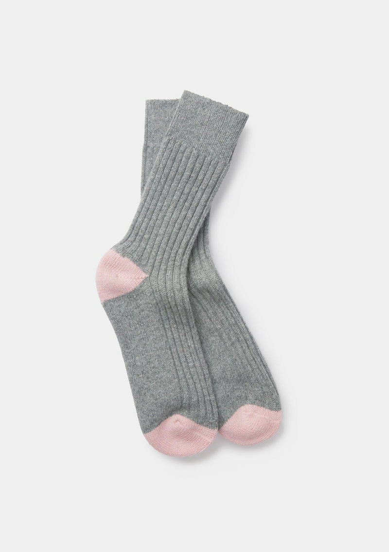 Grey & Pink Women's Rib Wool Cashmere Socks, Socks - SIRPLUS