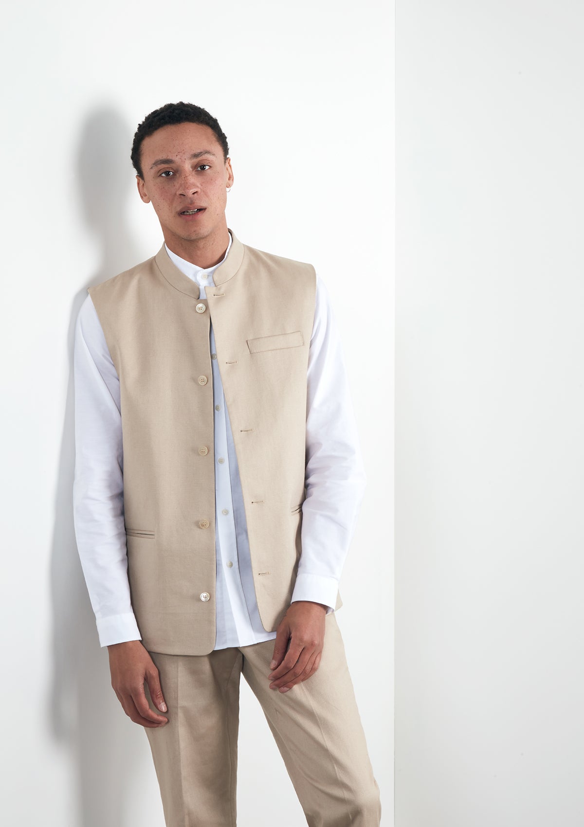 Sand Cotton Linen Nehru Waistcoat, Nehru Waistcoats - SIRPLUS