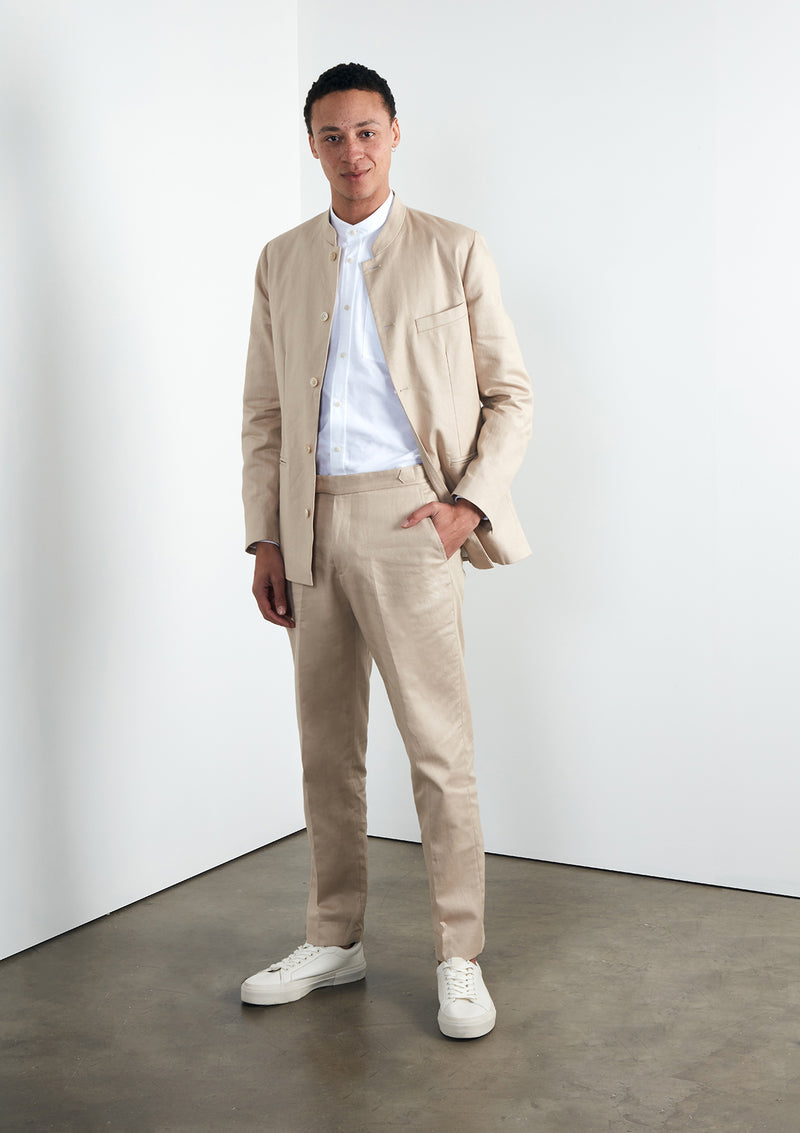 Sand Cotton Linen Formal Trousers, Formal Trousers - SIRPLUS