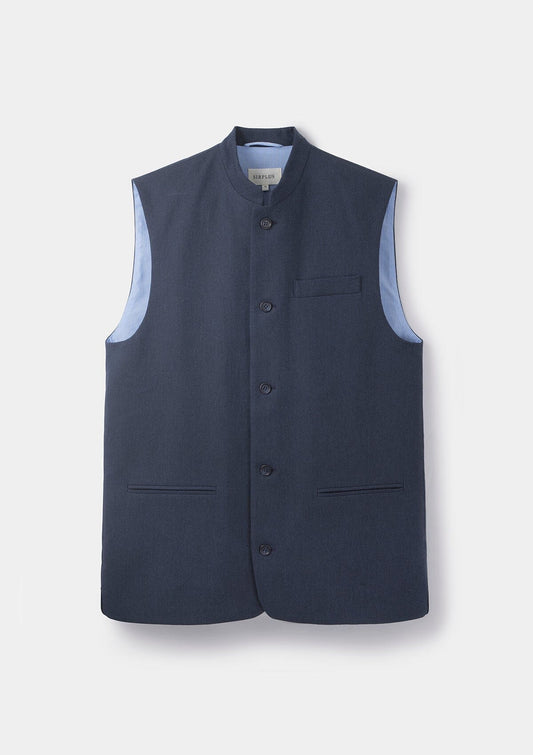 Navy Cotton Linen Nehru Waistcoat, Nehru Waistcoats - SIRPLUS