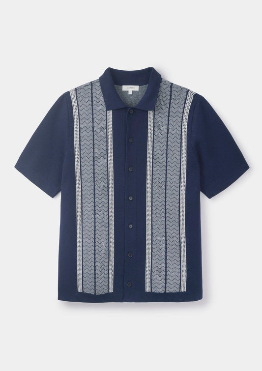 Navy Jacquard-Knit Polo, Polo Shirts - SIRPLUS