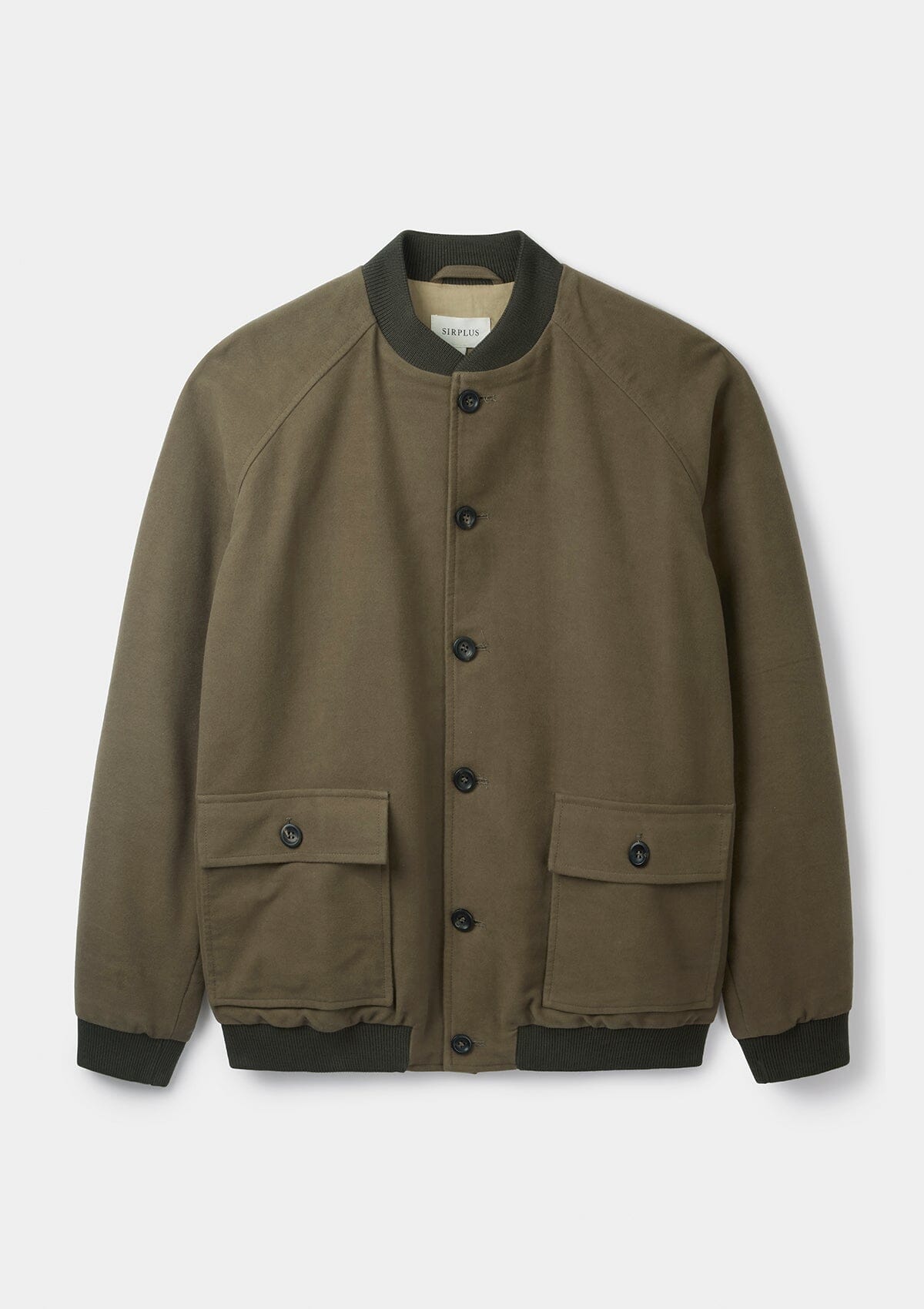 Olive Cotton-Moleskin Bomber Jacket, Bomber Jackets - SIRPLUS