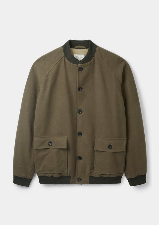 Olive Cotton-Moleskin Bomber Jacket, Bomber Jackets - SIRPLUS