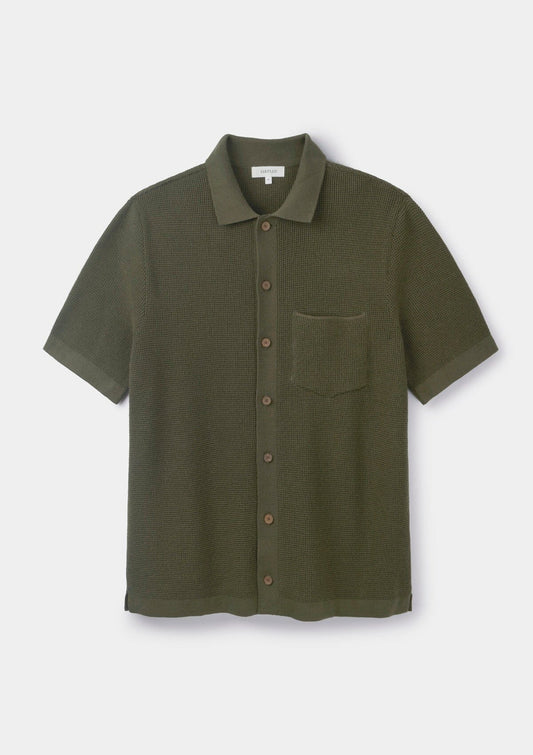 Olive Waffle Knit Polo, Polo Shirts - SIRPLUS