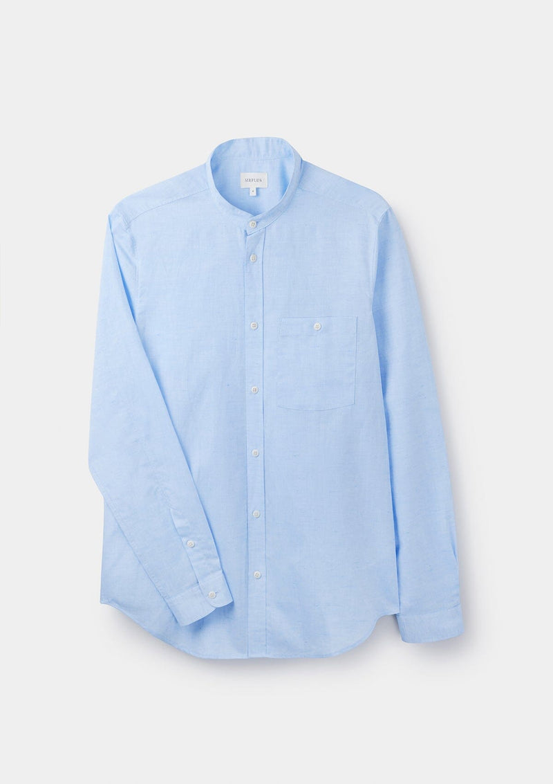 Pale Blue Cotton Linen Grandad Shirt | SIRPLUS