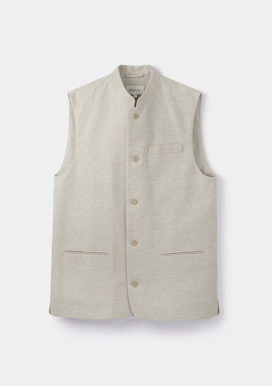 Sand Cotton Linen Nehru Waistcoat, Nehru Waistcoats - SIRPLUS