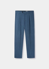 Steel Blue Twill Pleated Trousers, Casual Trousers - SIRPLUS