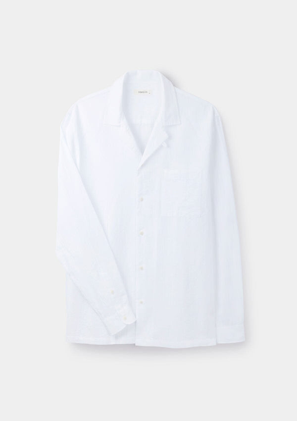White Self Stripe Long Sleeve Cuban Shirt, Cuban Shirt - SIRPLUS