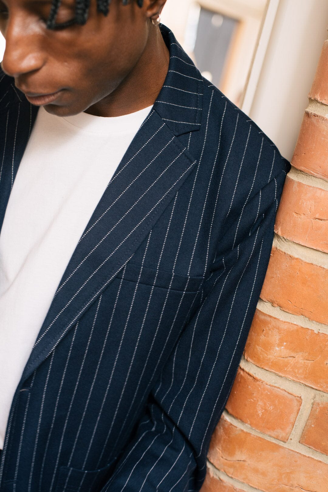 Navy Pinstripe Wool Blazer, Blazer - SIRPLUS