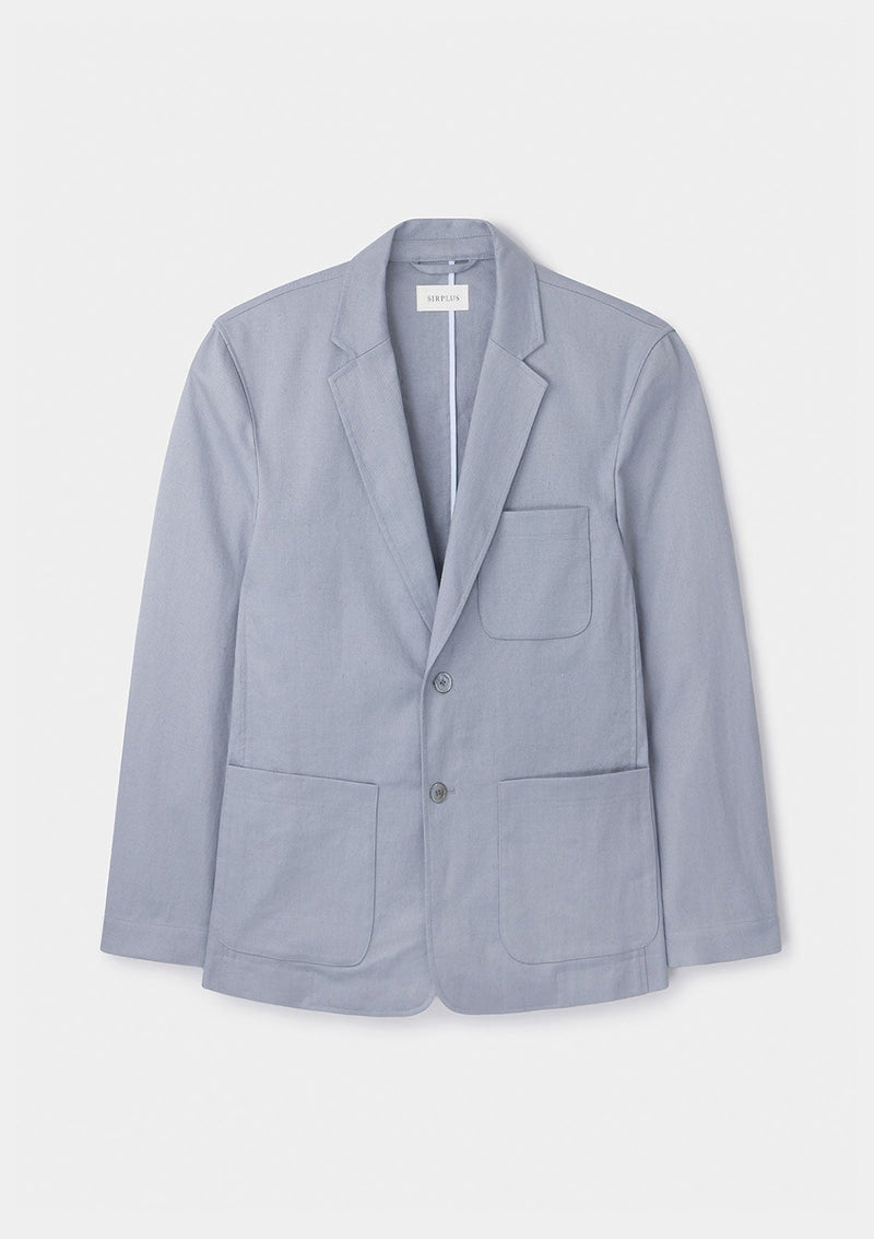 Smoke Blue Cotton Linen Blazer, Unlined Blazers - SIRPLUS
