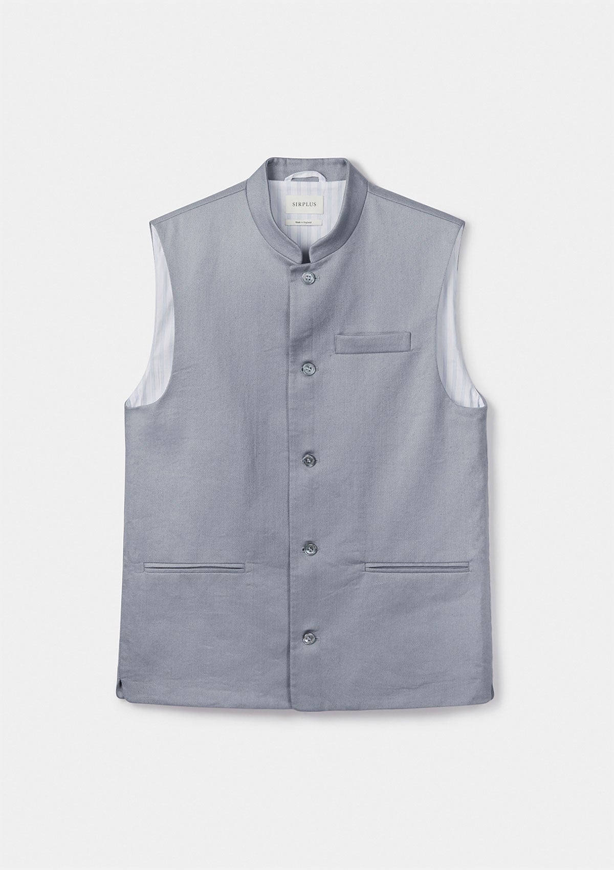 Smoke Blue Linen Nehru Waistcoat, Nehru Waistcoats - SIRPLUS