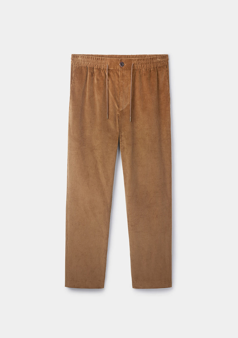Tan Cotton-Corduroy Drawstring Trousers, Casual Trousers - SIRPLUS