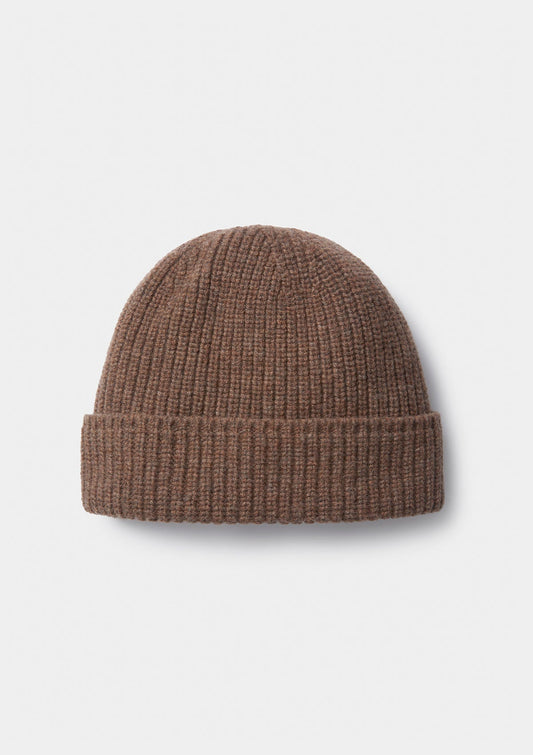 Tobacco Lambswool Ribbed Beanie,  - SIRPLUS