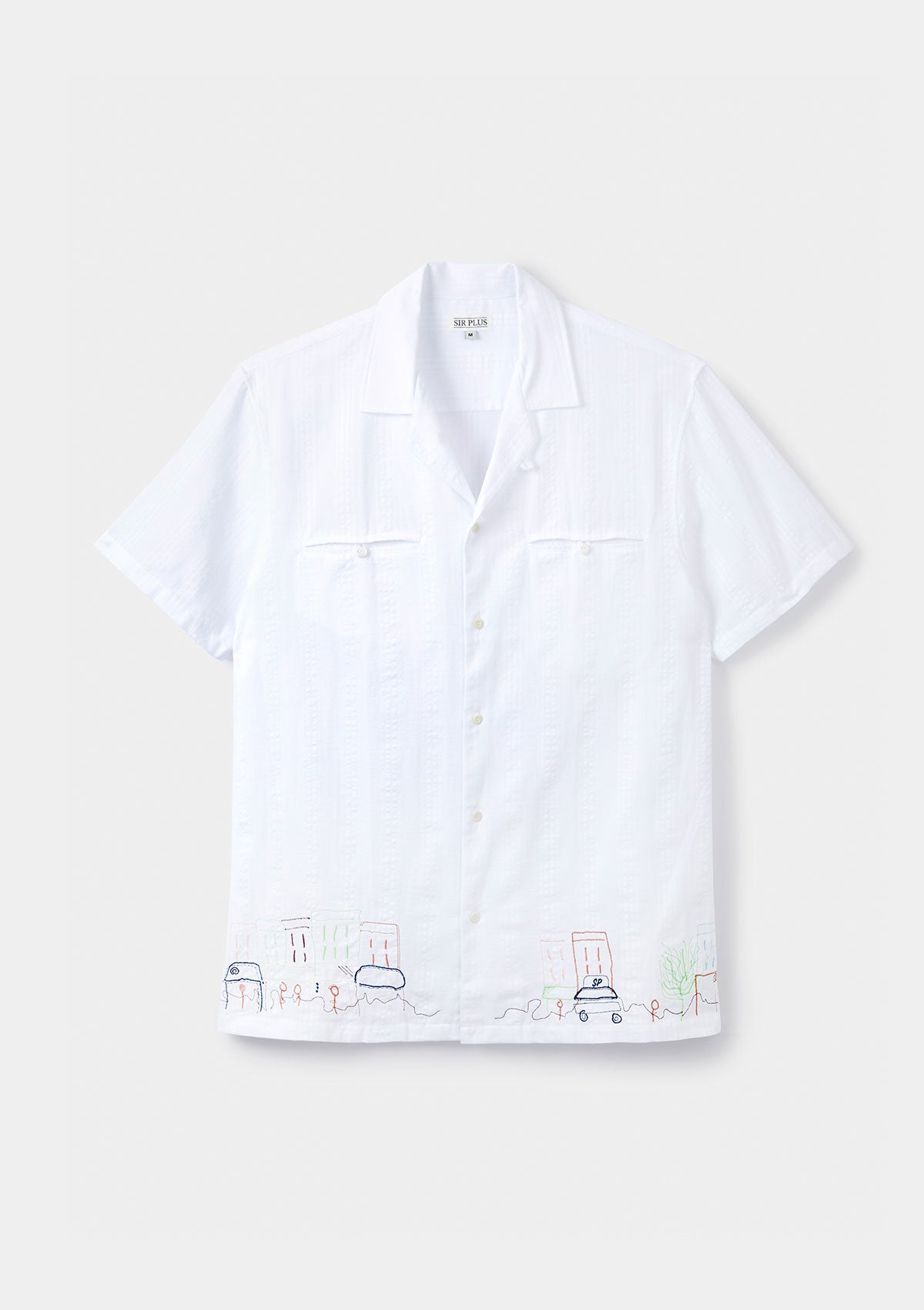 White Maui Portobello Road Theme Embroidered Shirt, Cuban Shirt - SIRPLUS