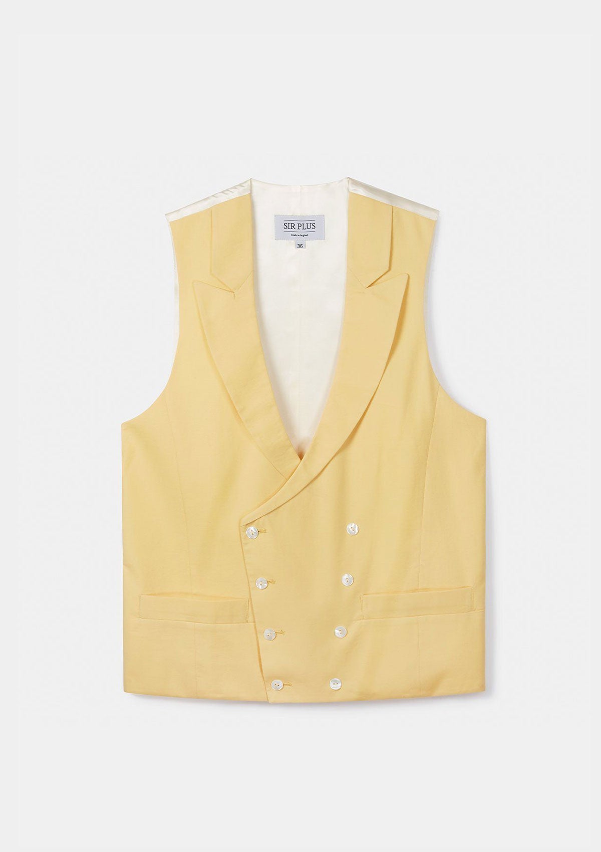 Yellow Peak Lapel Double Breasted Waistcoat, Double Breasted Waistcoats - SIRPLUS